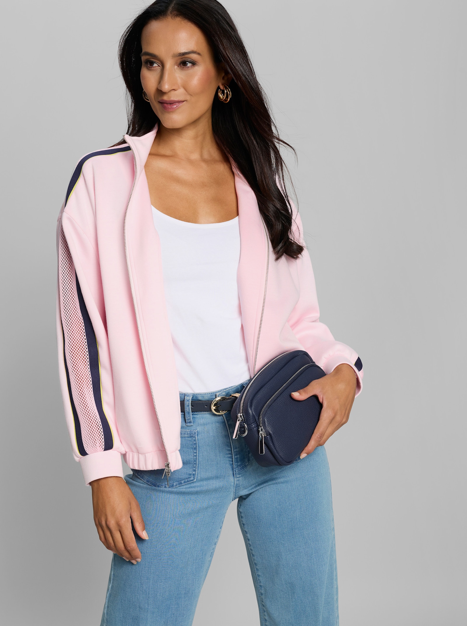 heine Shirtjacke mit Kontraststreifen - hellrosé