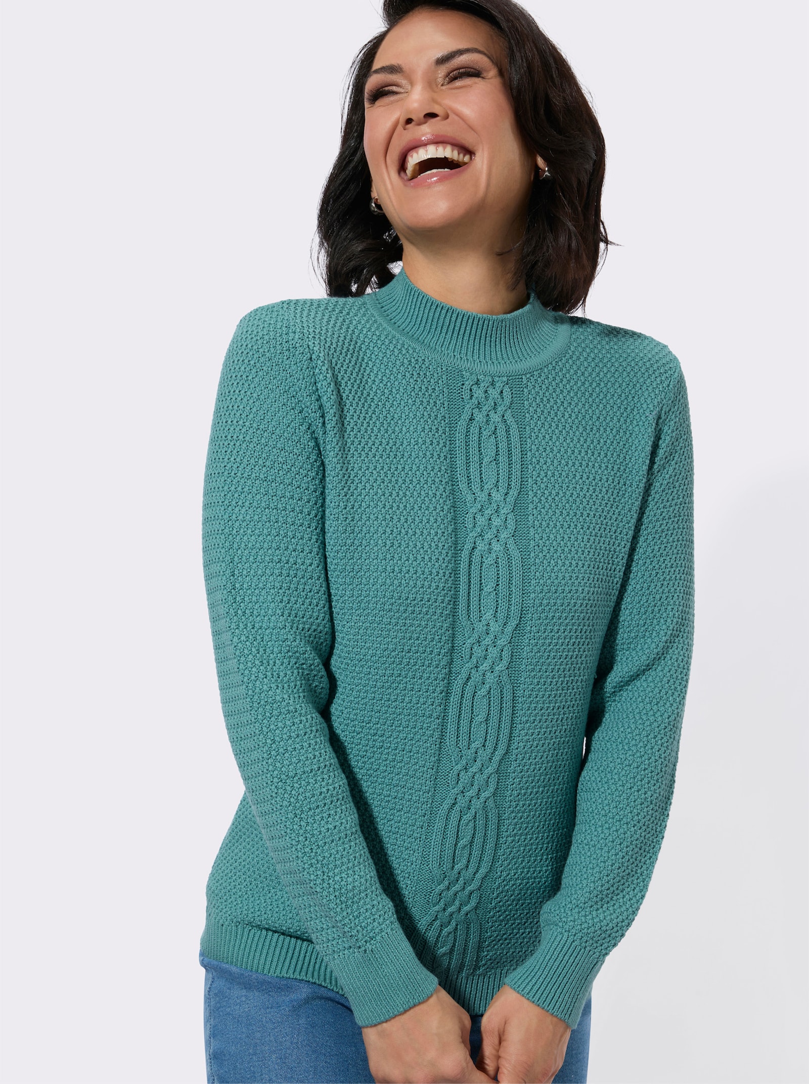 Rollkragenpullover mit Strickmuster vorne - ozean