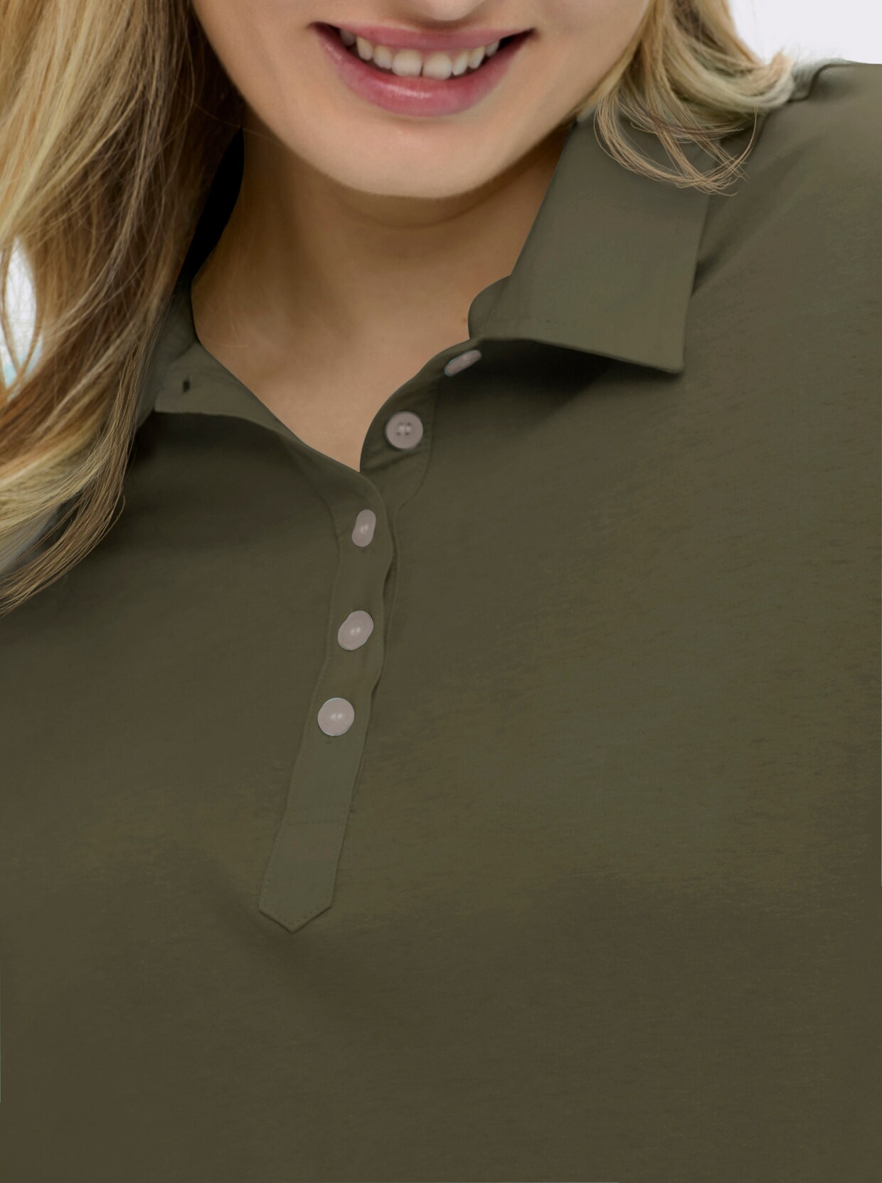 Langarm-Poloshirt in reiner Baumwoll-Qualität - oliv