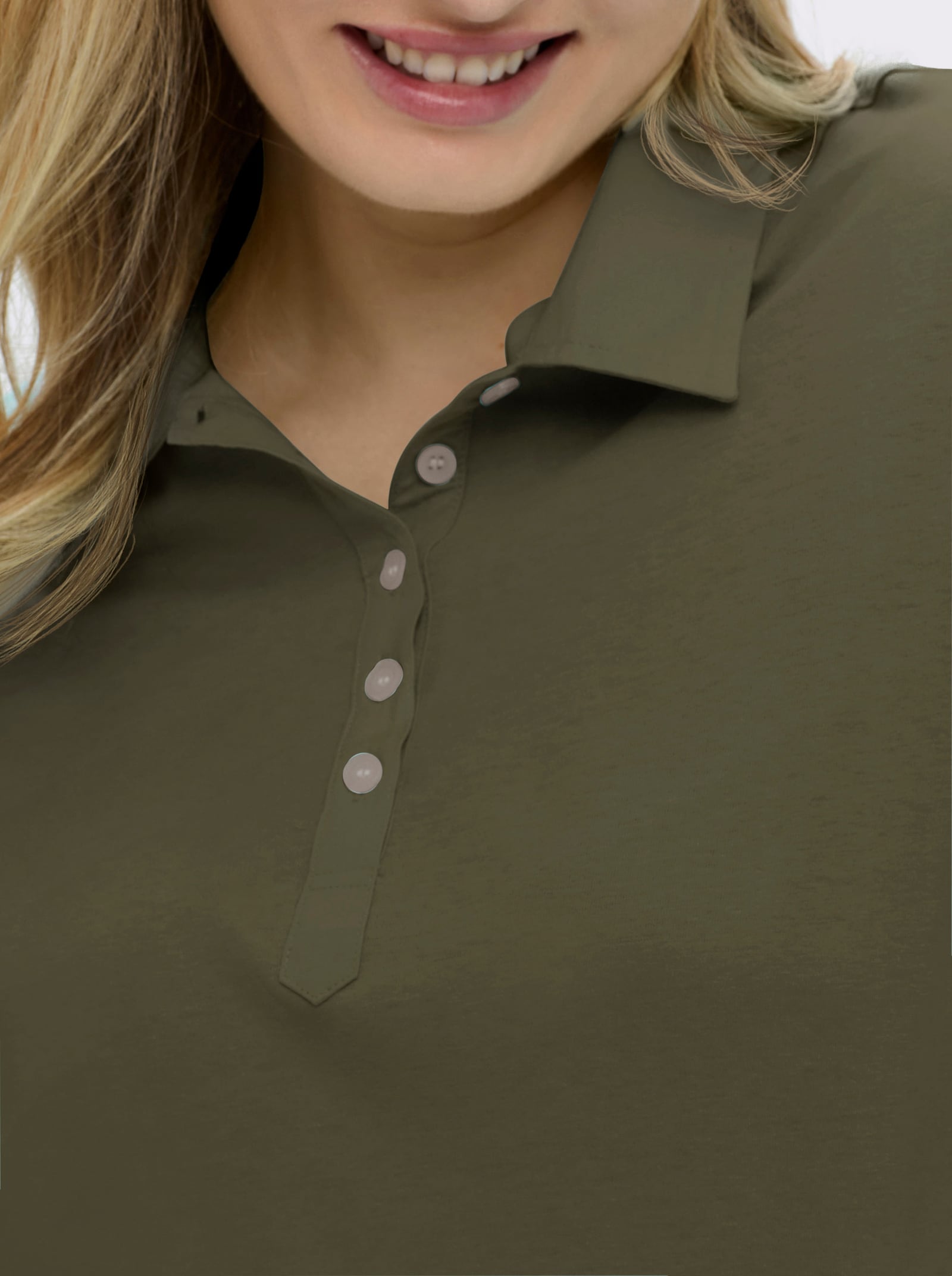 Langarm-Poloshirt in reiner Baumwoll-Qualität - oliv