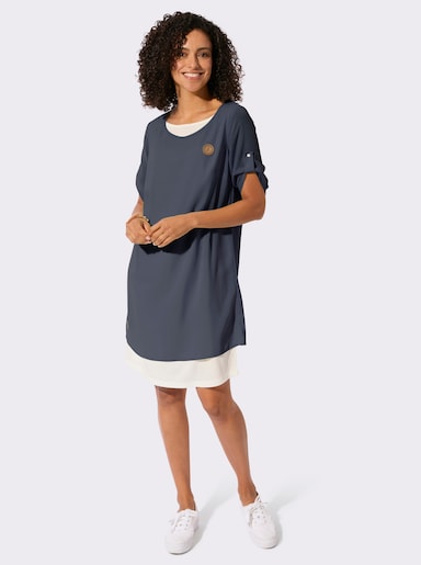 Webkleid - marine-ecru