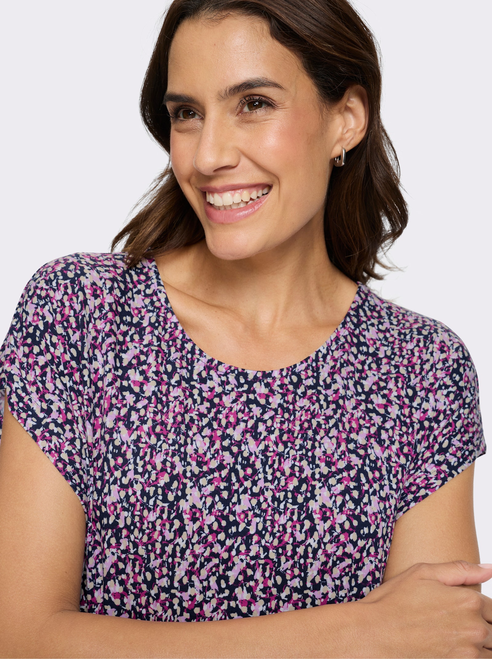 Print-Shirt mit überschnittenen Schultern - marine-orchidee-bedruckt