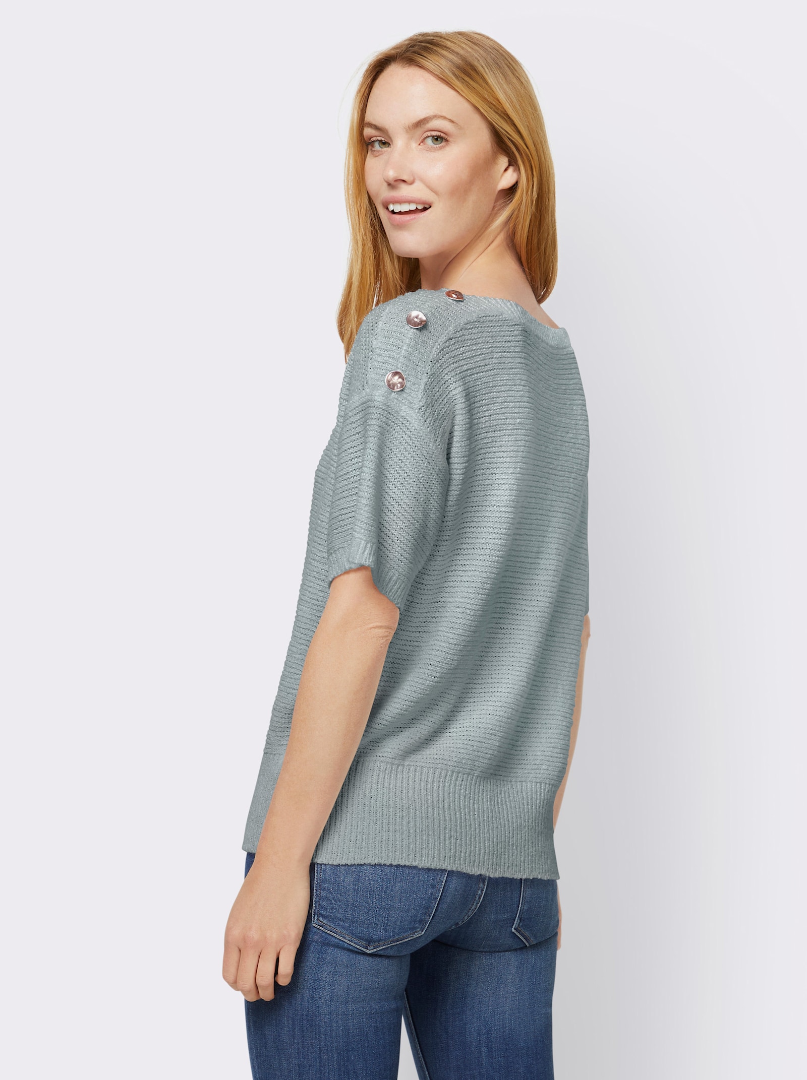 heine Kurzarmpullover mit Zierknöpfen - jade