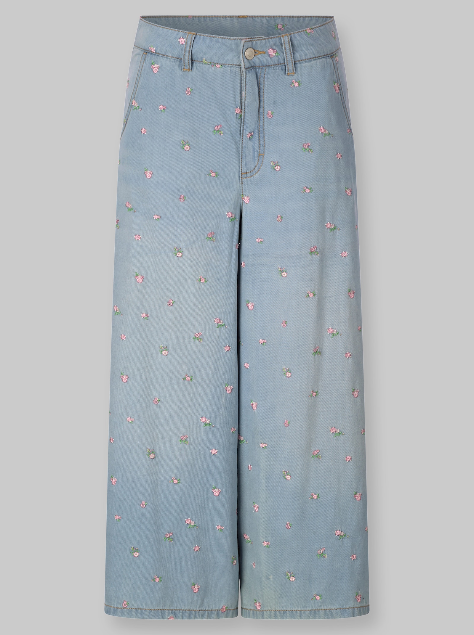 heine Jeans mit Blumenstickerei - blue-bleached-gemustert