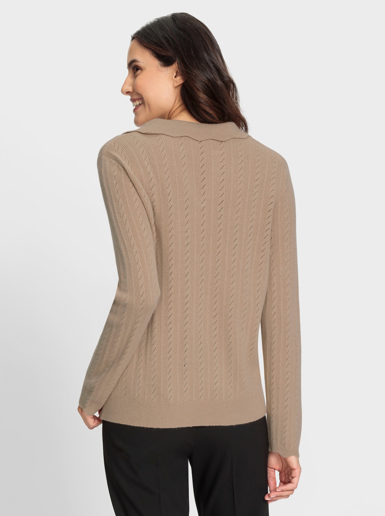 Polopullover mit Wellenabschluss - beige