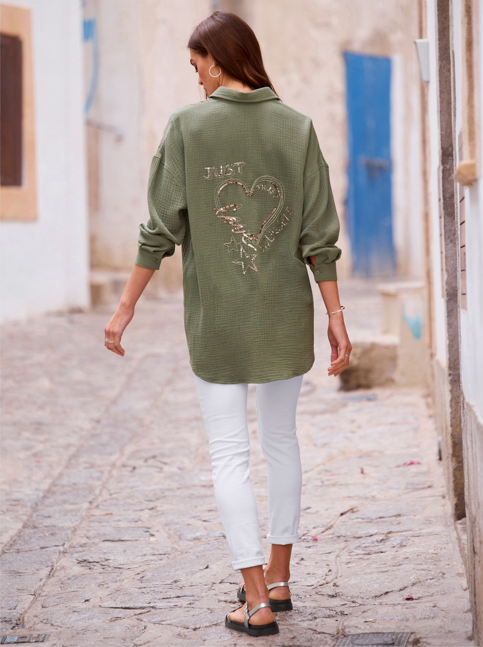 heine Hemdbluse bügelfreie Qualität - khaki