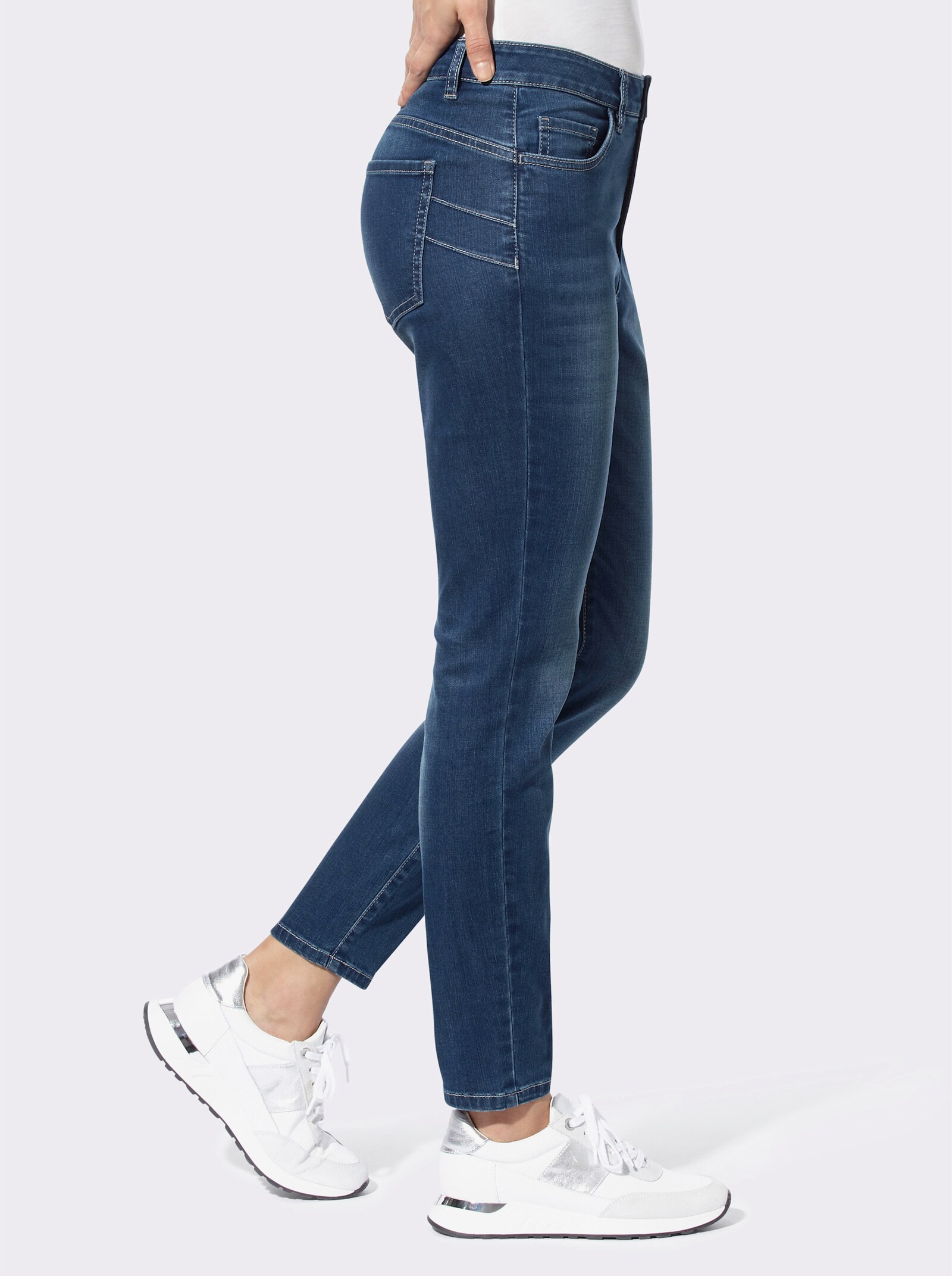 heine 5-Pocket-Jeans mit kontrastfarbigen Nähten - blue-stone-washed
