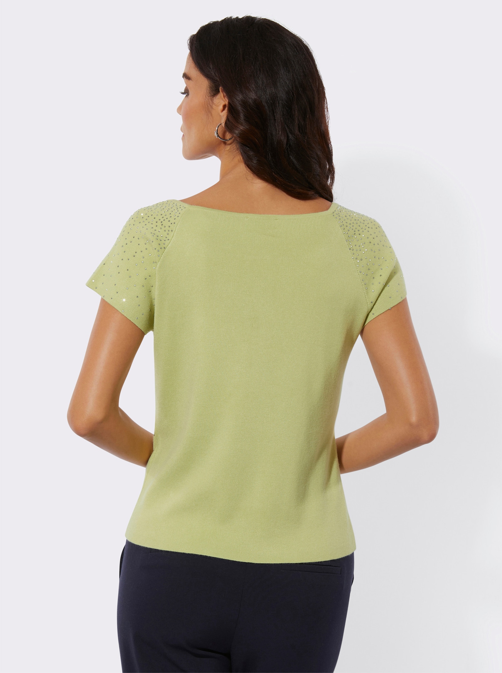 Kurzarmpullover mit Schmucksteinchen - pistazie