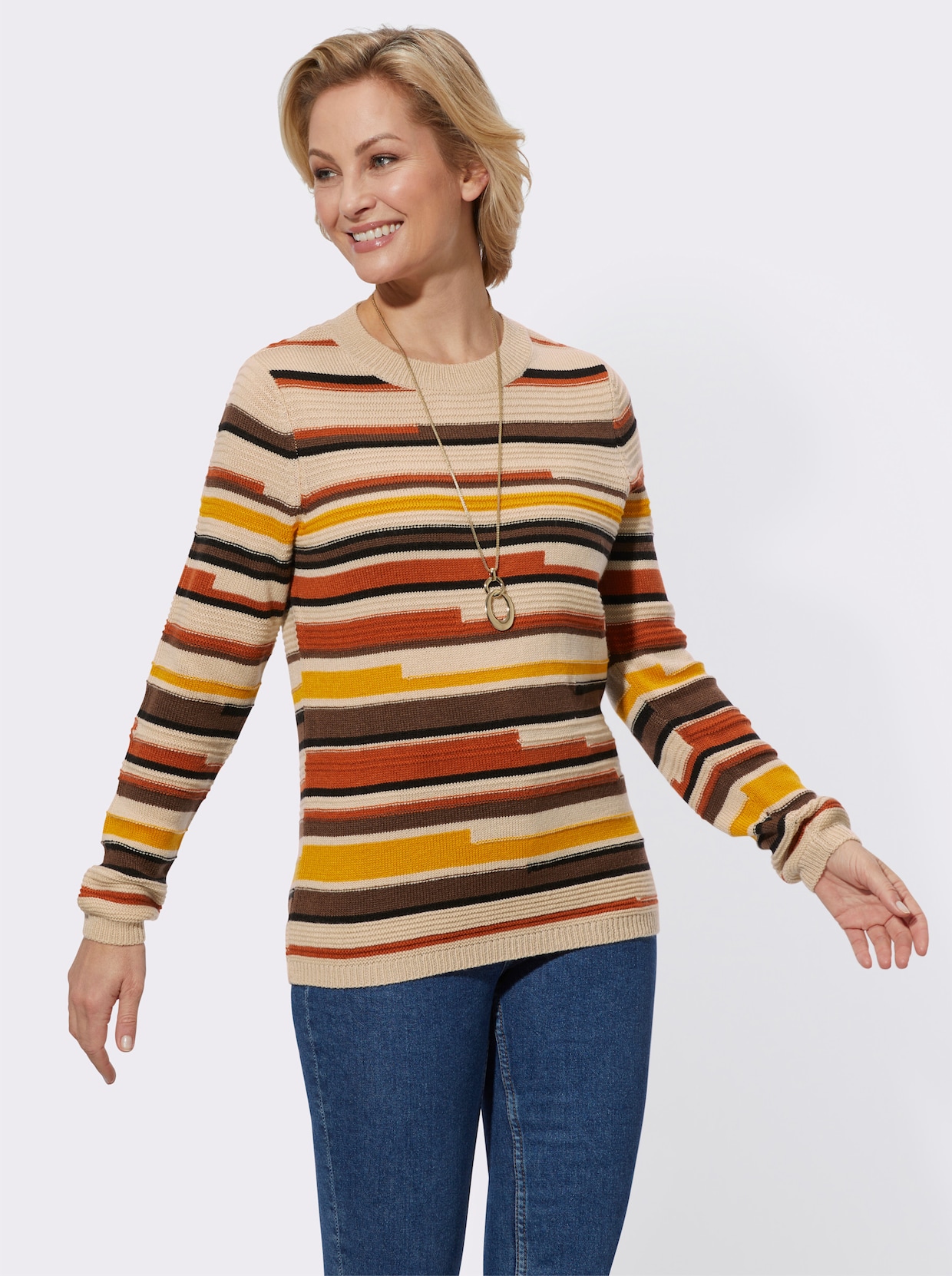 Pullover met lange mouwen - zand/roestrood gedessineerd