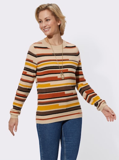 Langarm-Pullover im Jacquard-Strick - sand-rostrot-gemustert