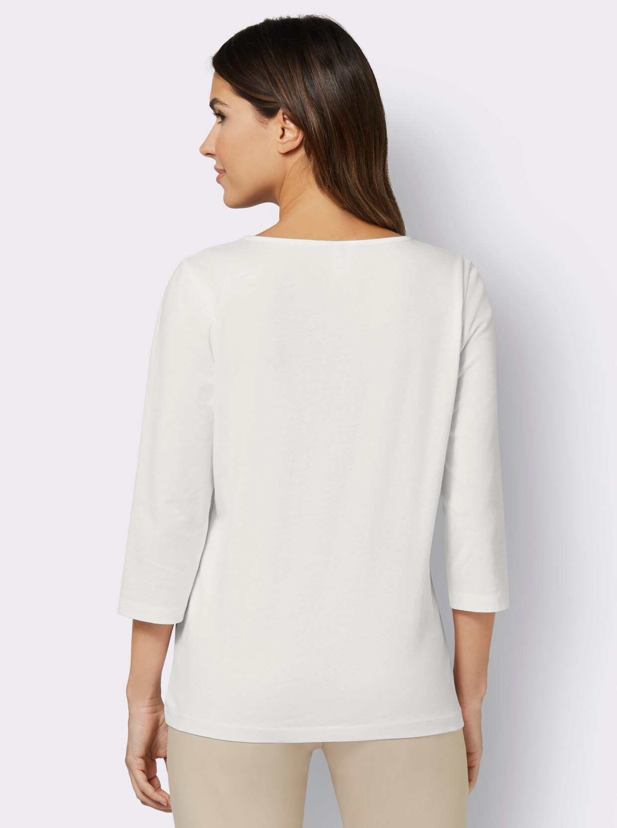 Shirt met ronde hals - ecru/grijs