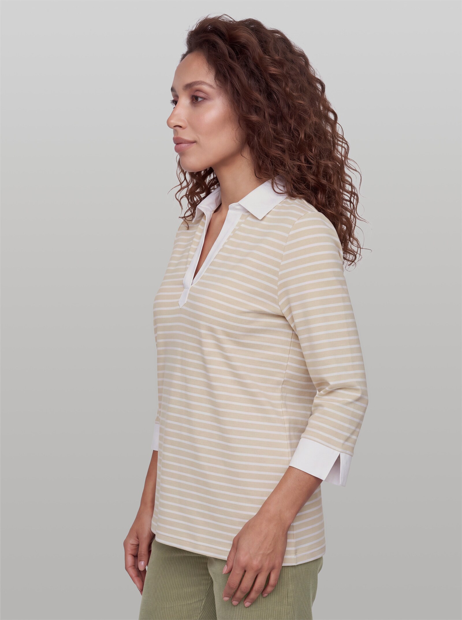 heine Poloshirt in 2-in-1-Optik - sand-weiß-geringelt
