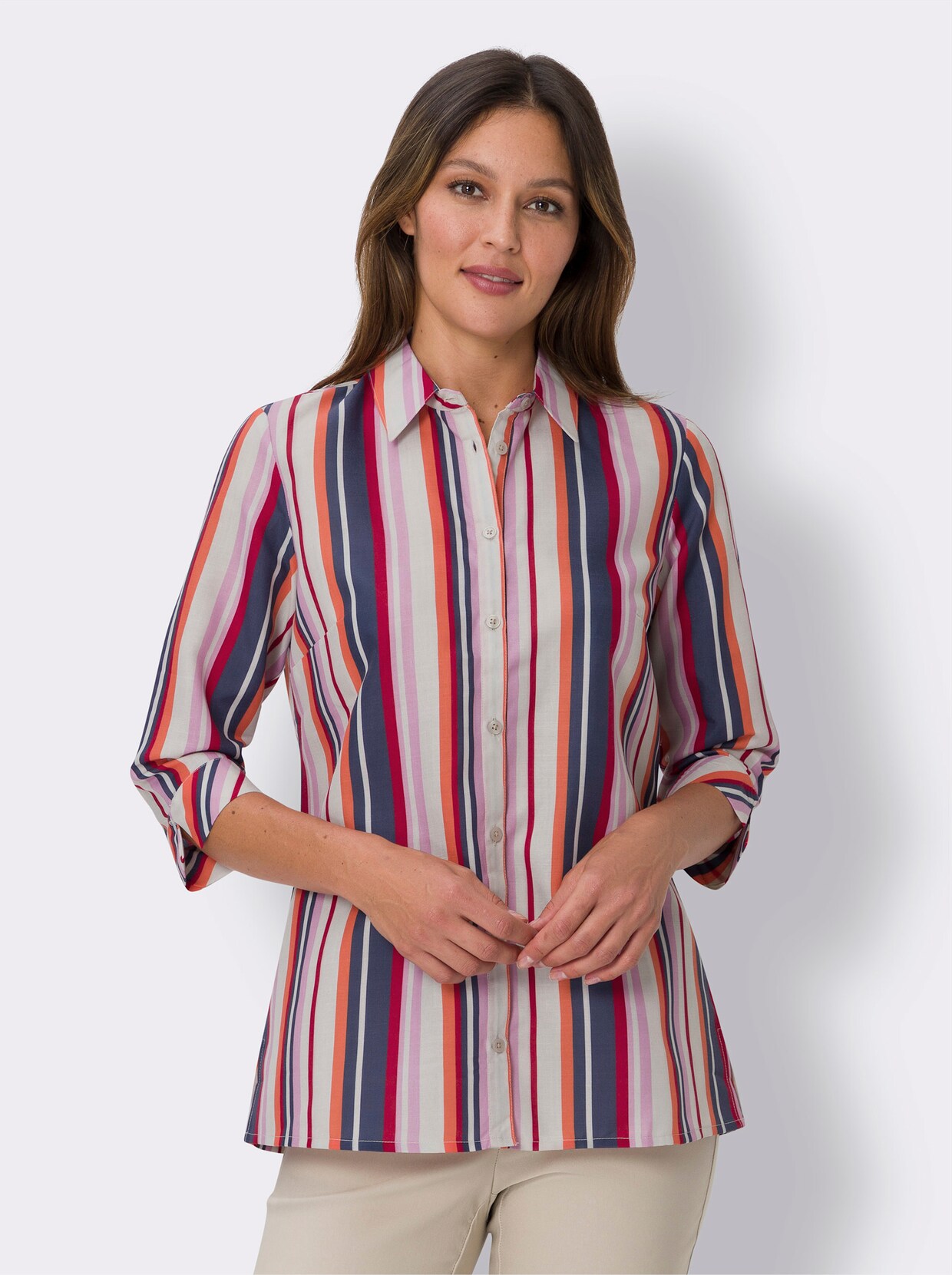 Longline blouse - zand-marine-gestreept