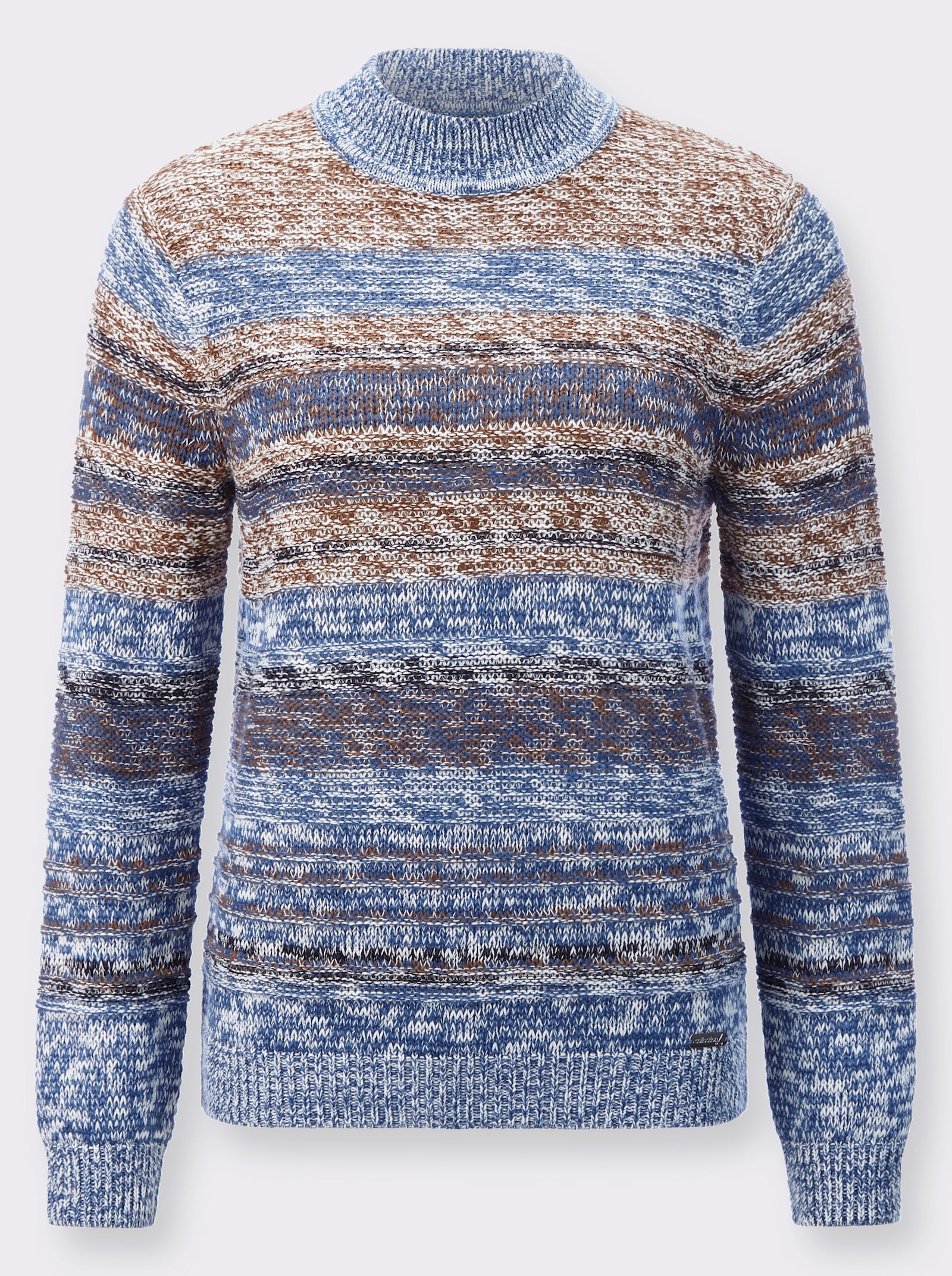 Langarm-Pullover mit Strickstruktur - jeansblau-braun-meliert