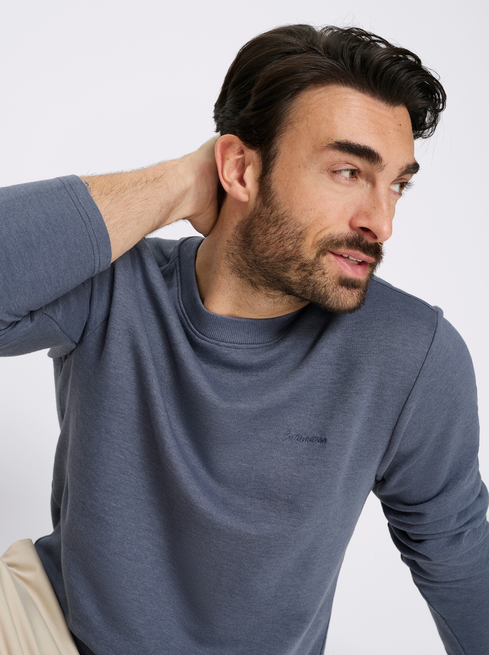 Catamaran Langarmshirt mit Logo-Stickerei - jeansblau-meliert