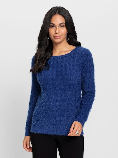 Langarm-Pullover mit Flauschgarn - royalblau