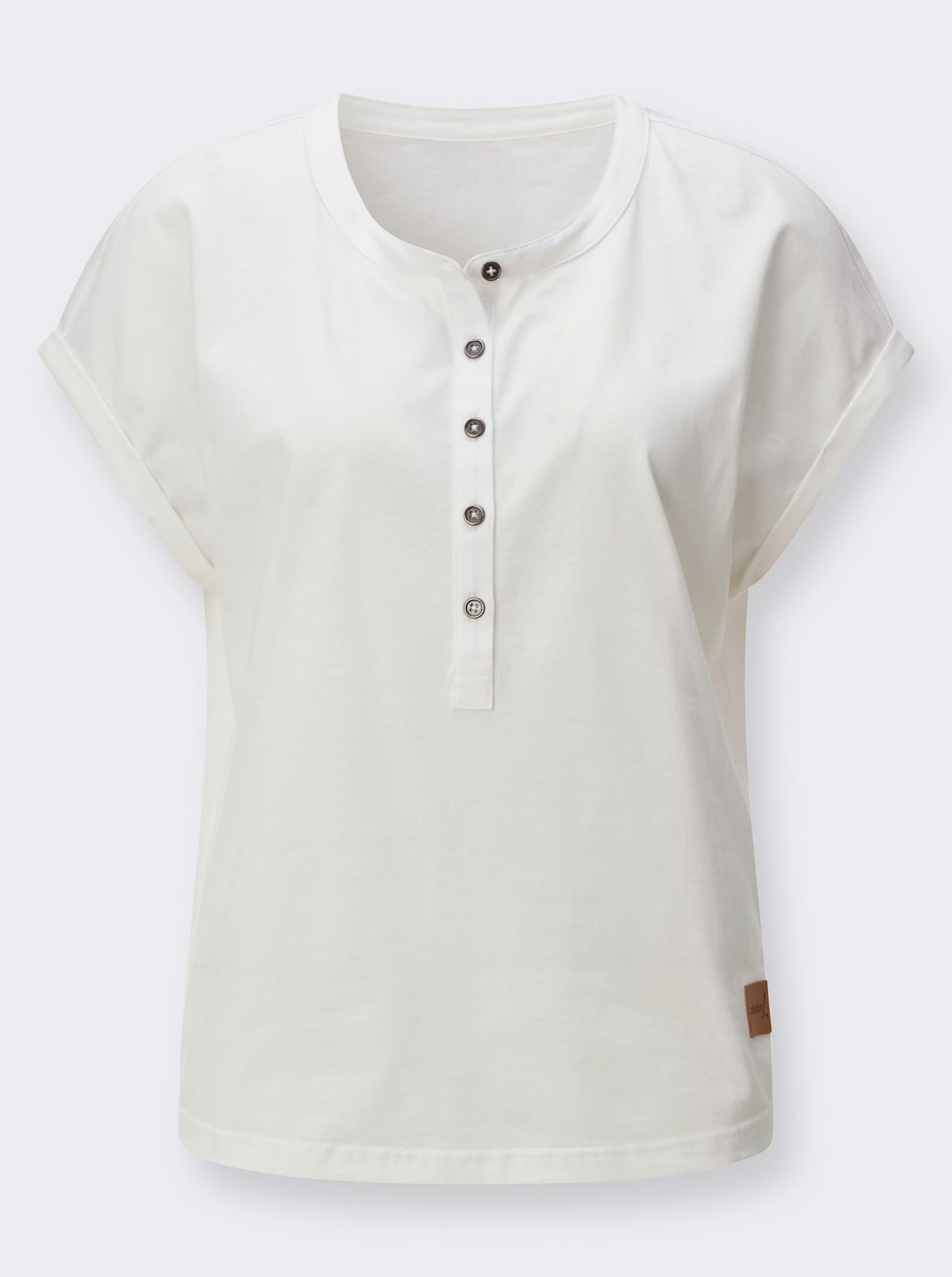 Rundhalsshirt mit Knopfleiste - ecru