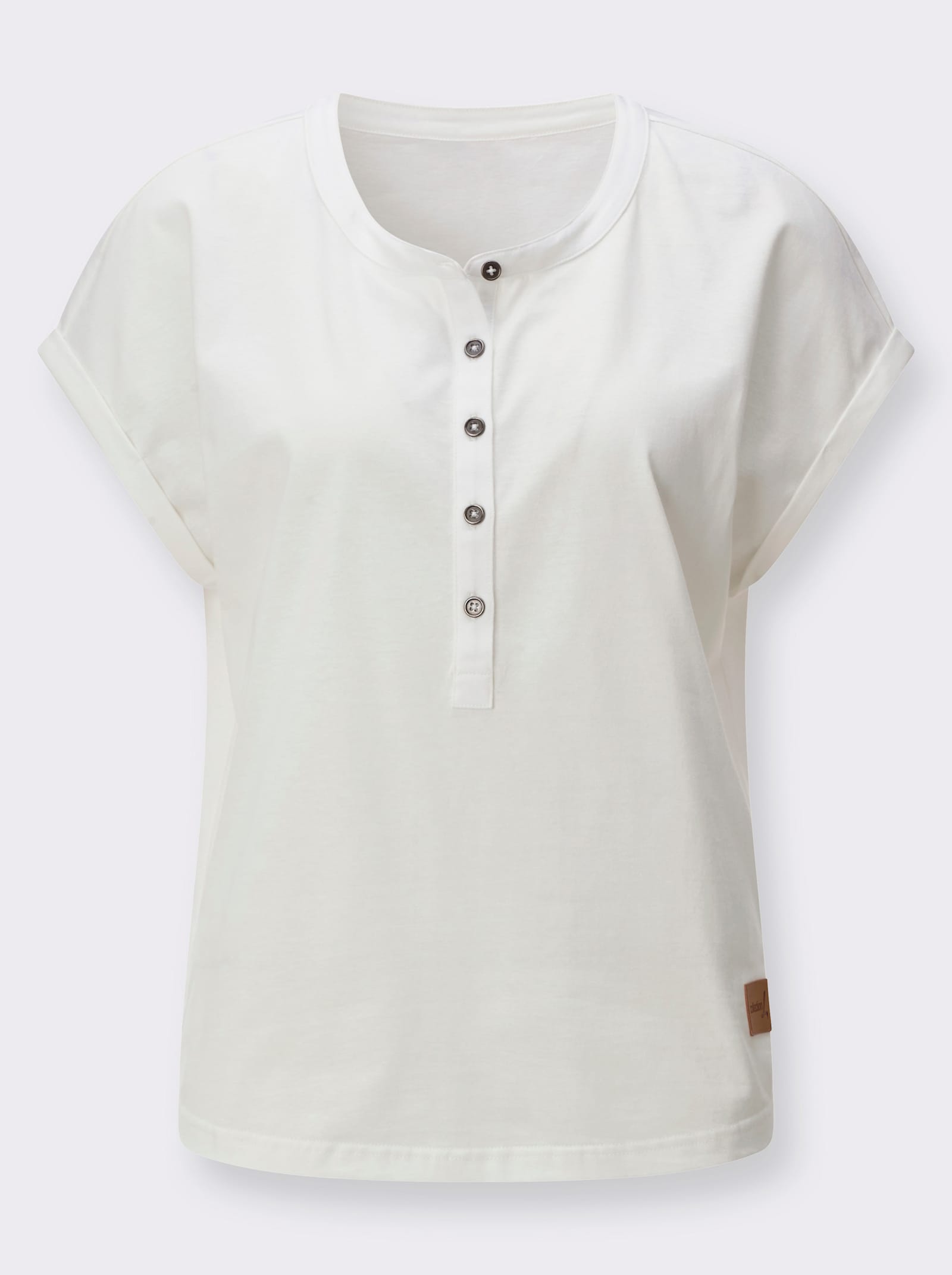 Rundhalsshirt mit Knopfleiste - ecru
