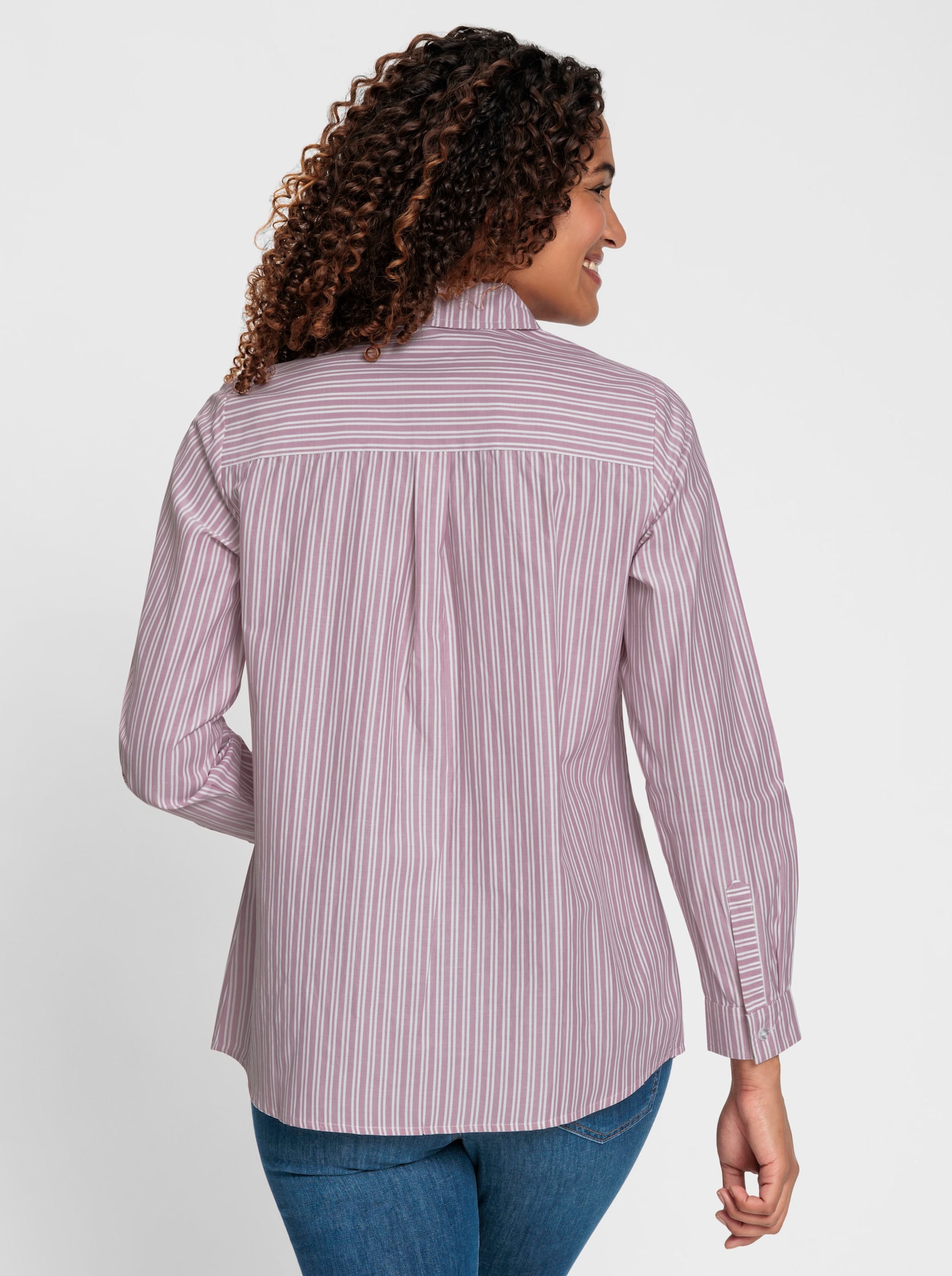 Gestreepte blouse met opgestikte borstzakken - mauve/wit gestreept