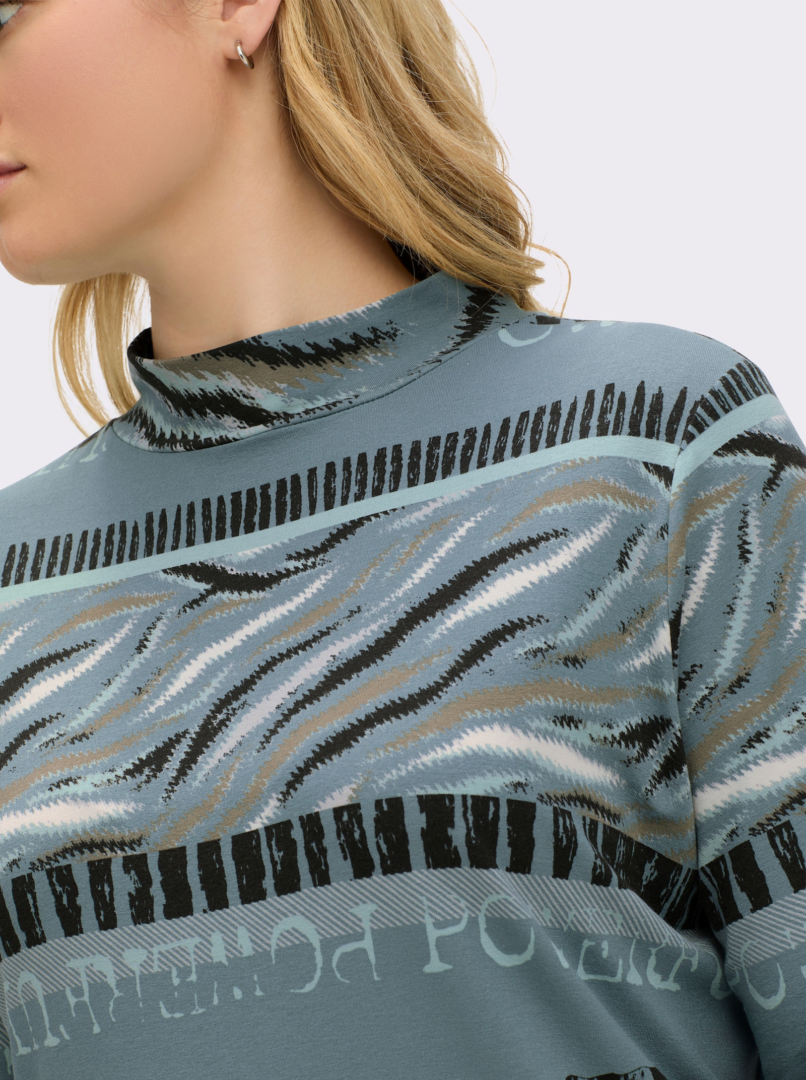 Stehkragenshirt im Grafik-Dessin - jade-graphit-bedruckt