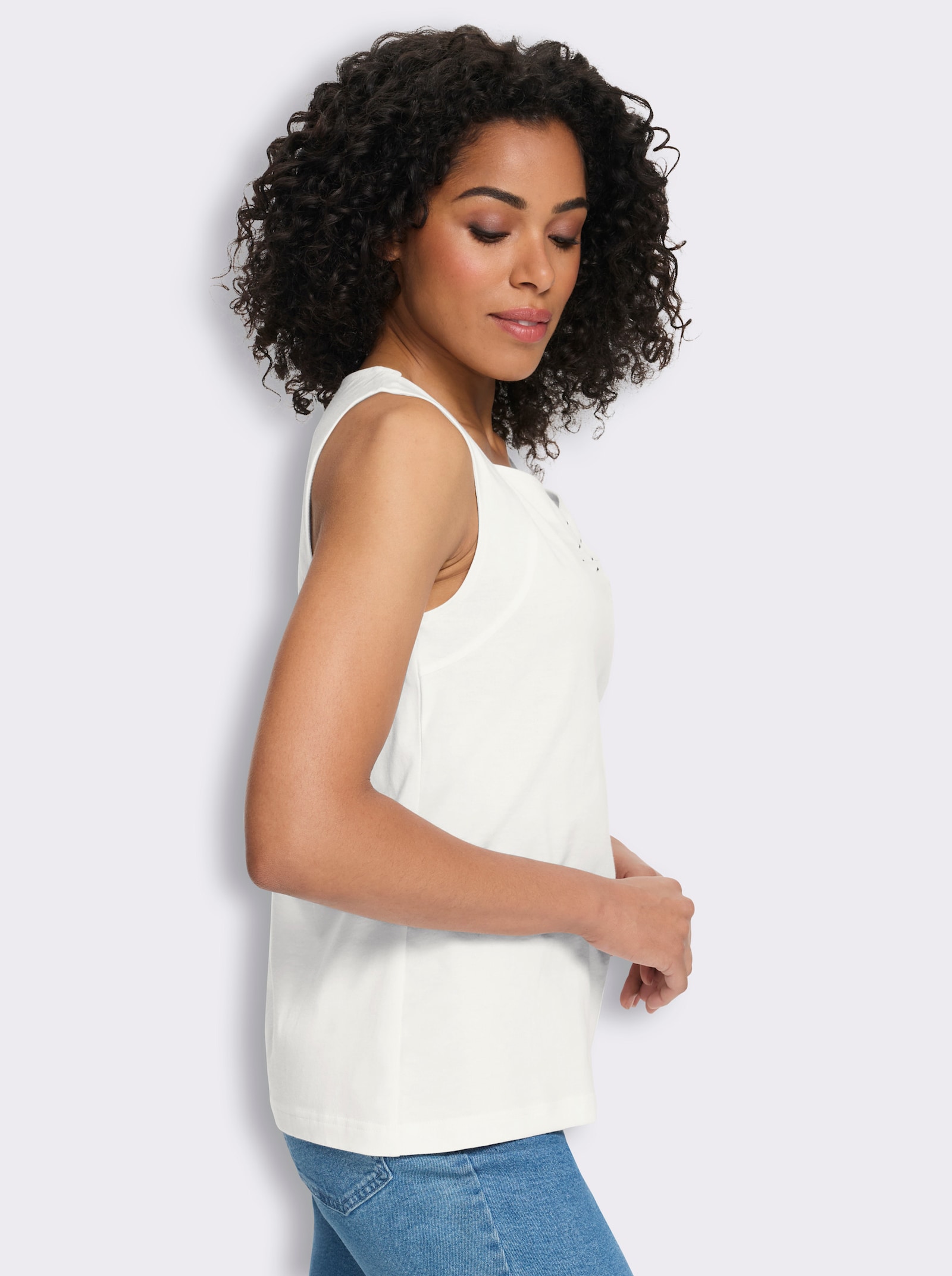 Shirttop met hartvormige hals - ecru