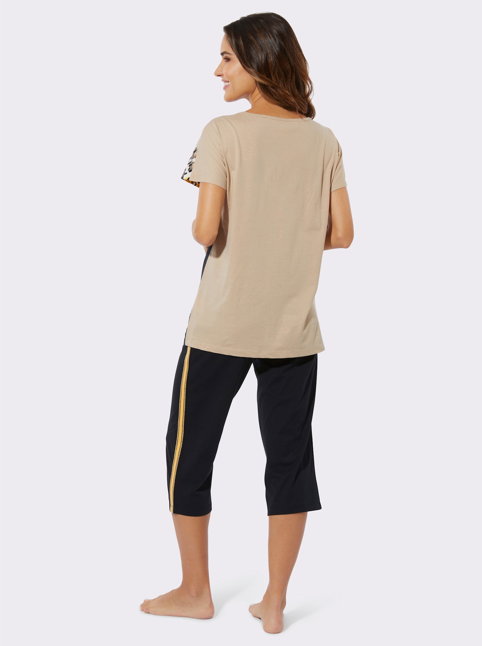 Pyjamas med capribyxa och leopardtryck - beige-svart