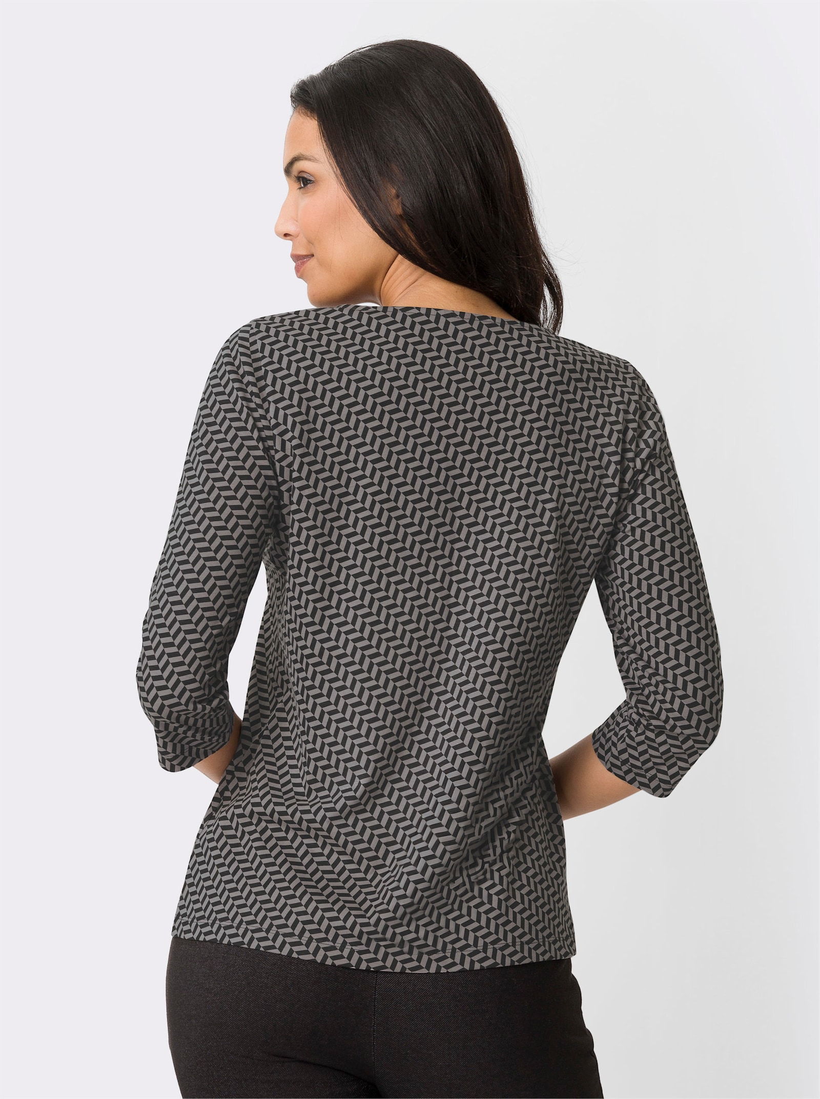 Tričko s 3/4 rukávem a drobným potiskem - černá-šedá