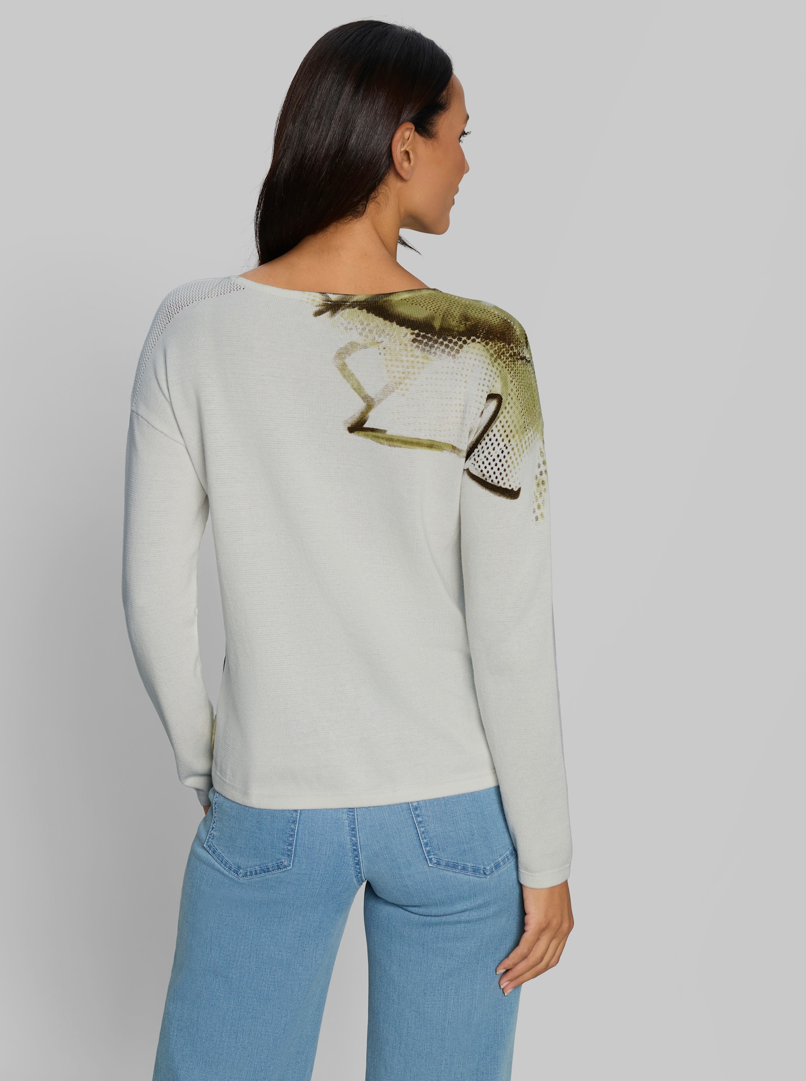 heine Baumwollpullover mit Blätterprint - ecru-khaki-bedruckt