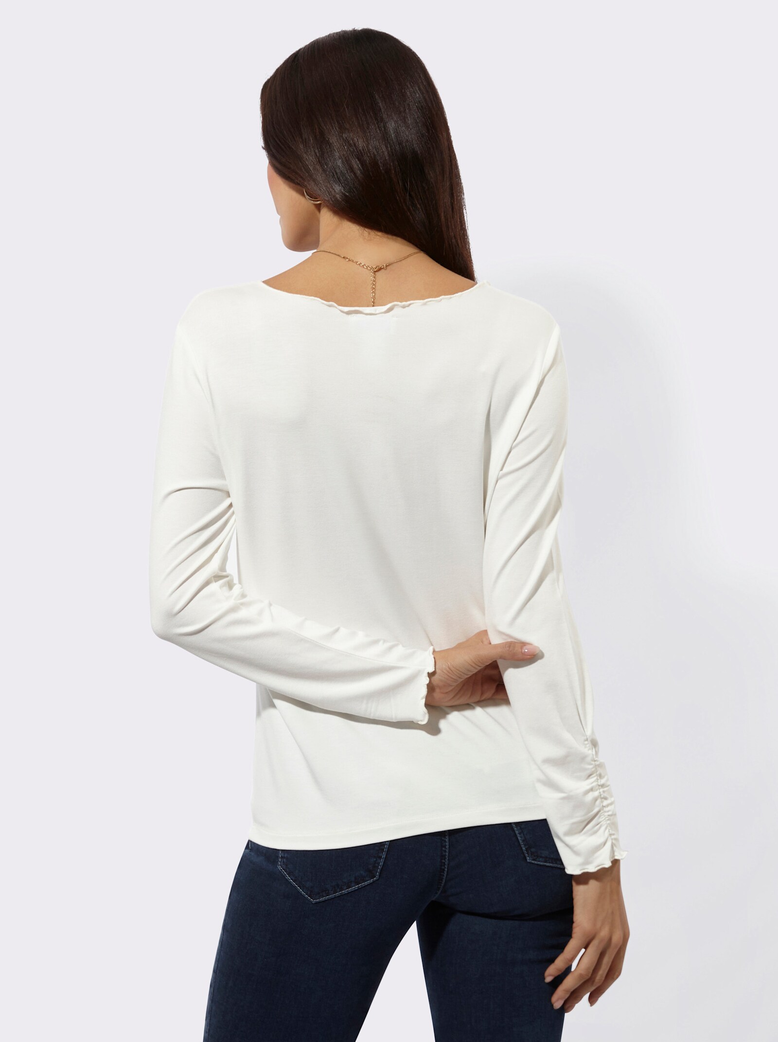 Langarmshirt mit V-Ausschnitt - ecru