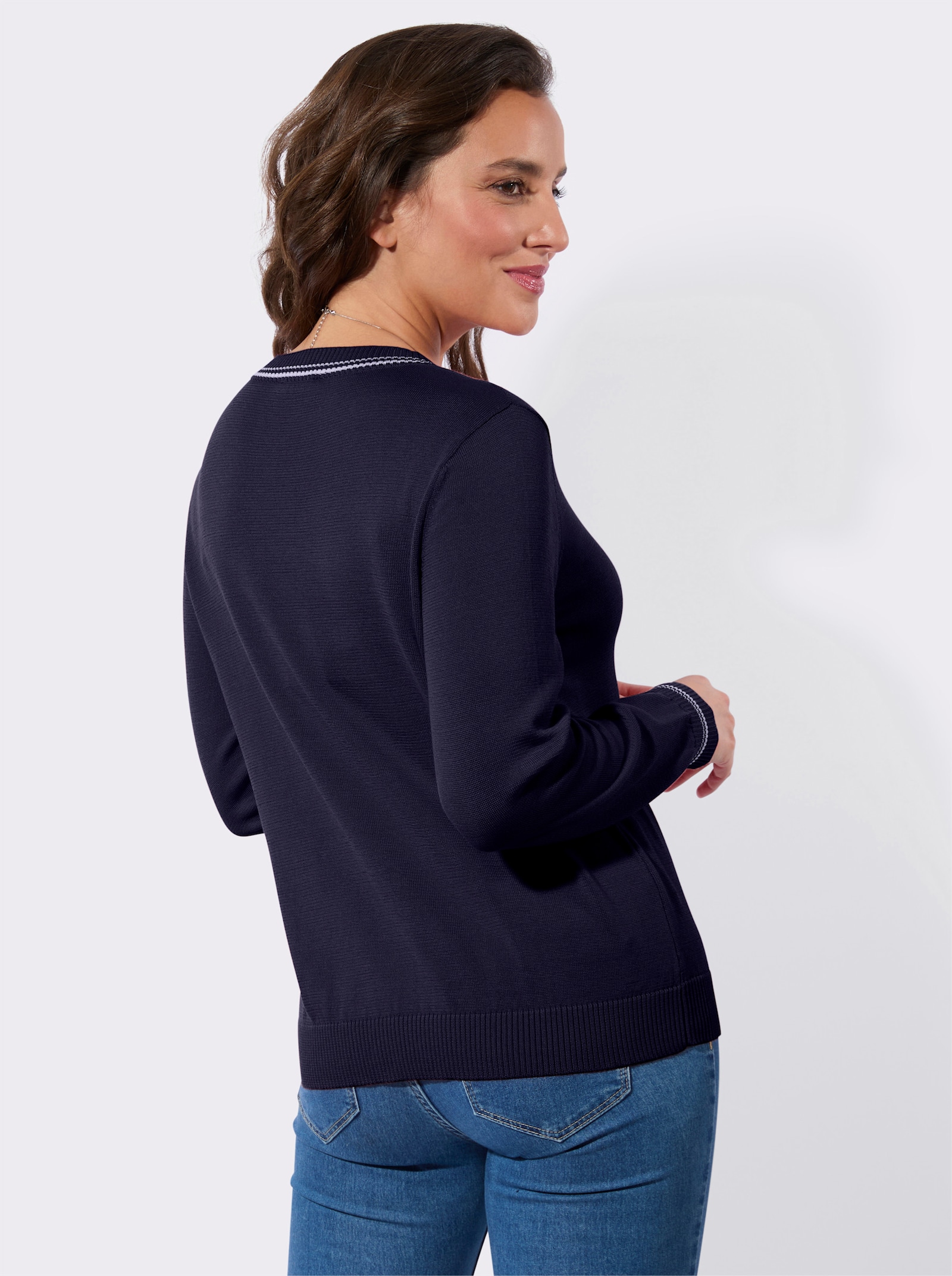 Baumwollpullover mit Kontraststreifen - marine