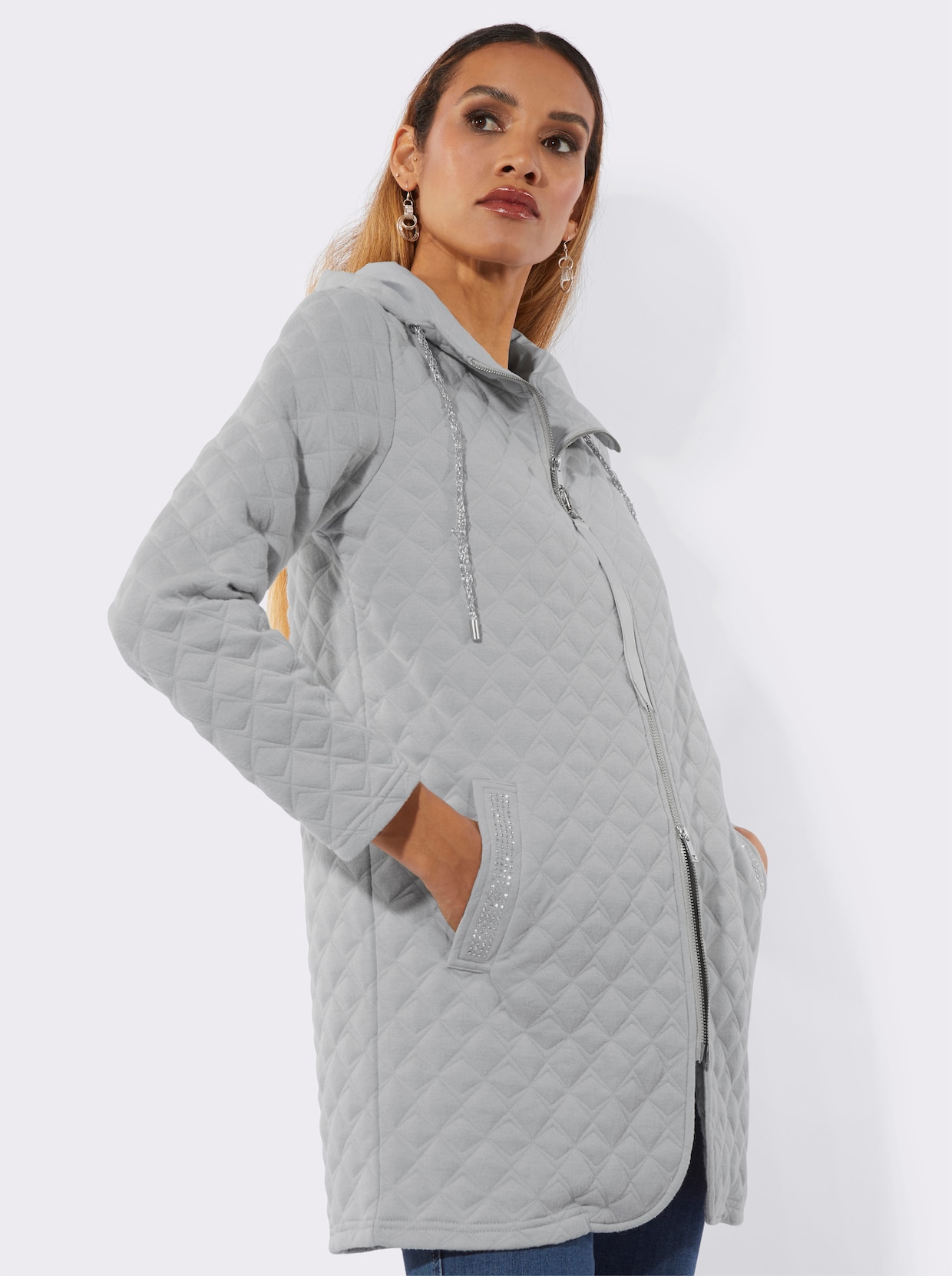 Shirtjacke in Rautenstruktur - hellgrau