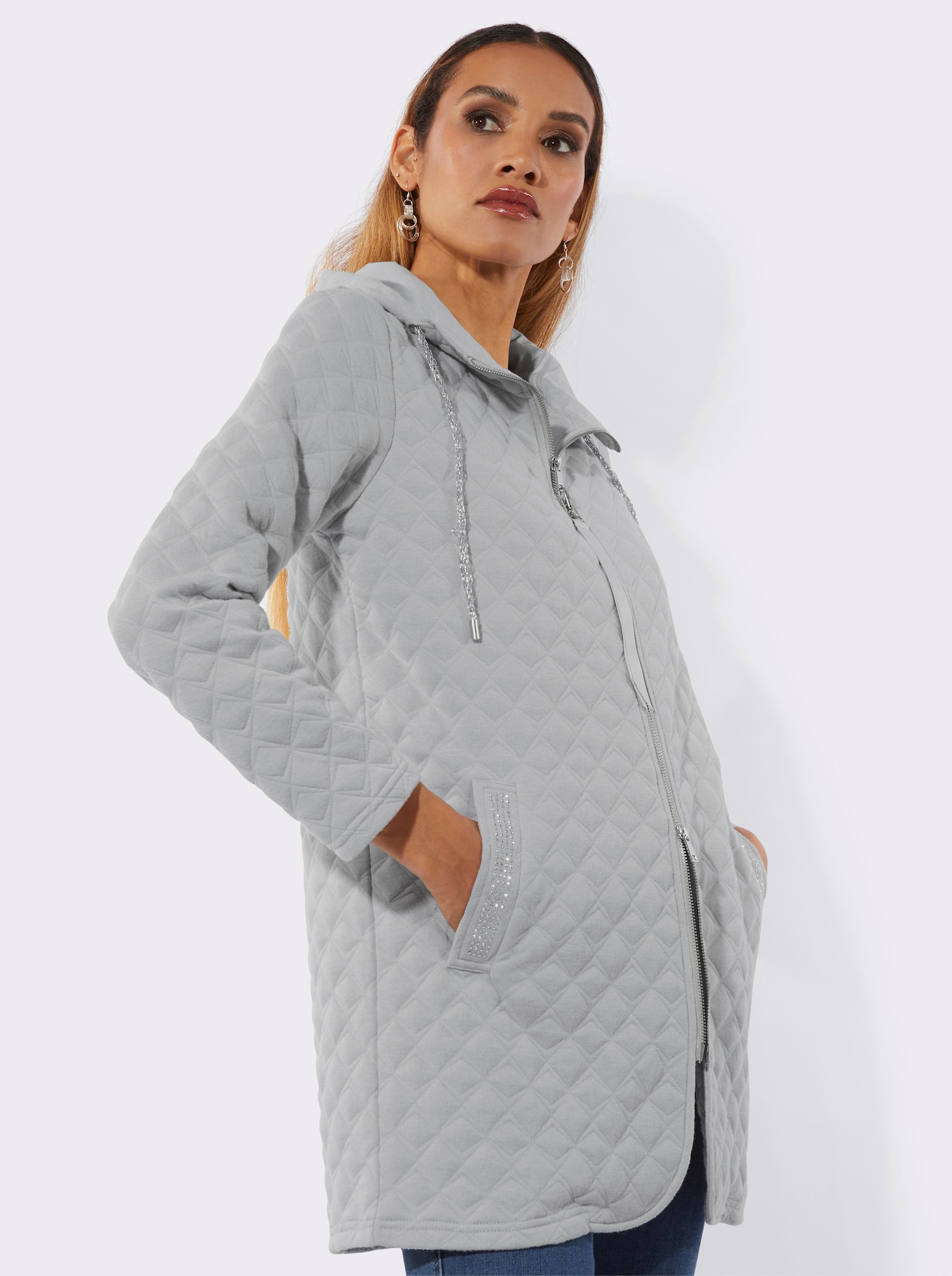 Shirtjacke in Rautenstruktur - hellgrau