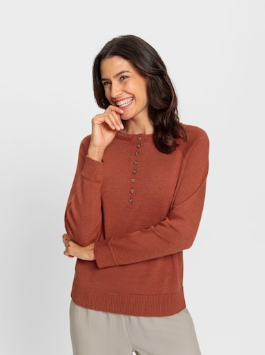 Feinstrickpullover im Ajourmuster, meliert - rostrot-meliert