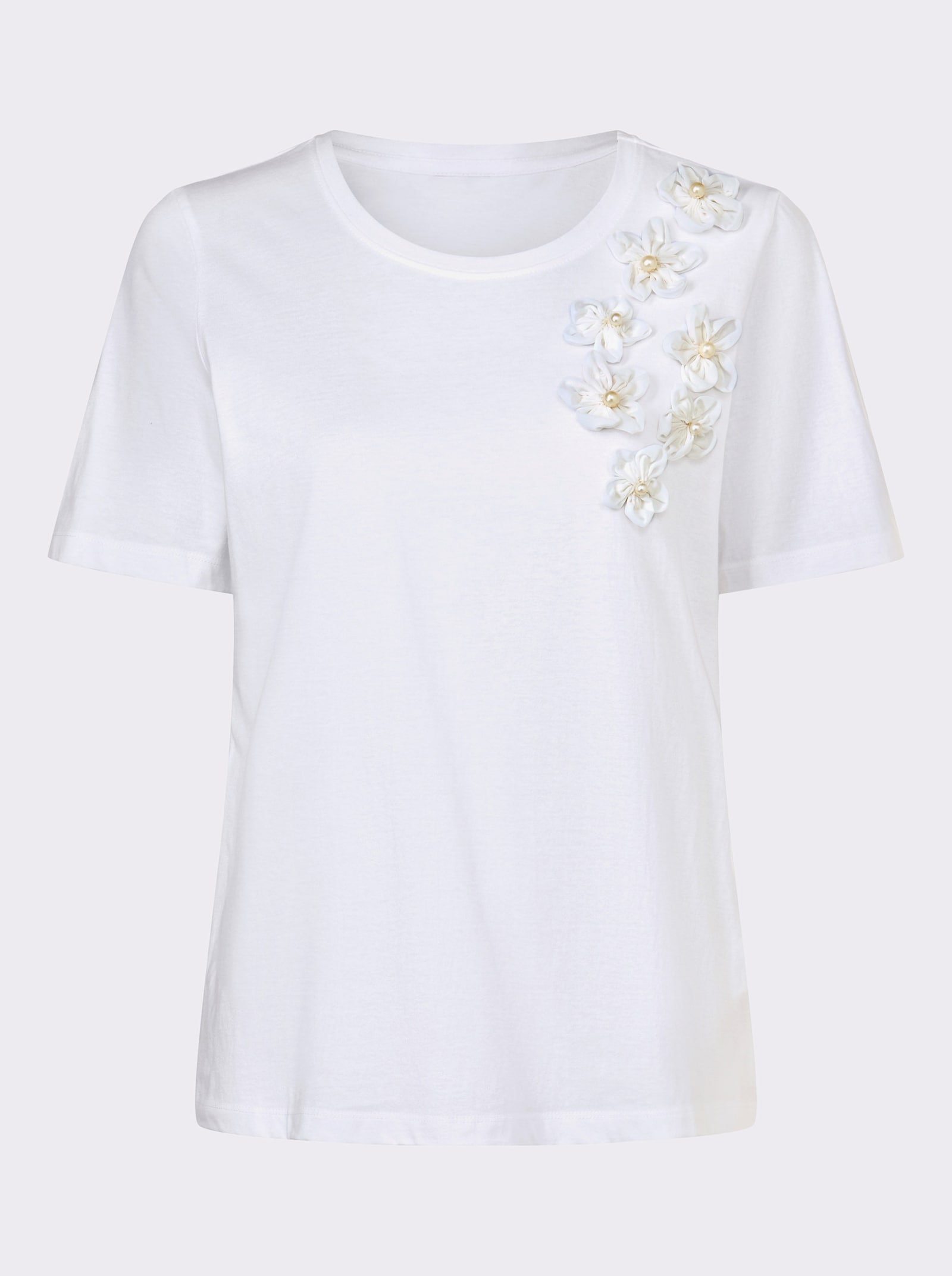 Kortärmad topp med blomapplikation - gräddvit