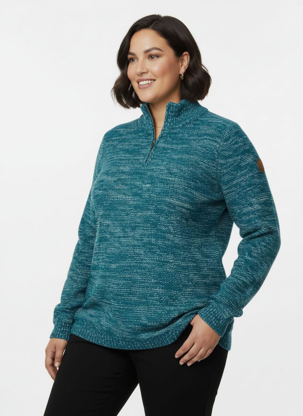 Troyer mit gerippten Abschlüssen - petrol-meliert