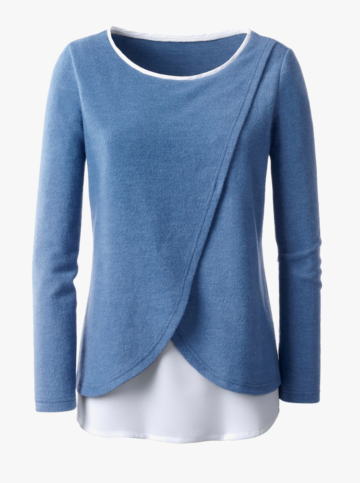 2-in-1-Langarmshirt - jeansblau-weiss