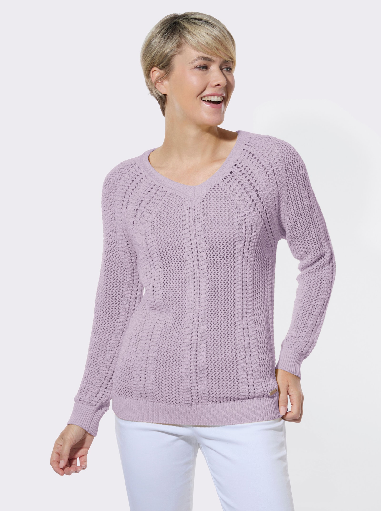 Ajourpullover mit Raglanärmel - flieder