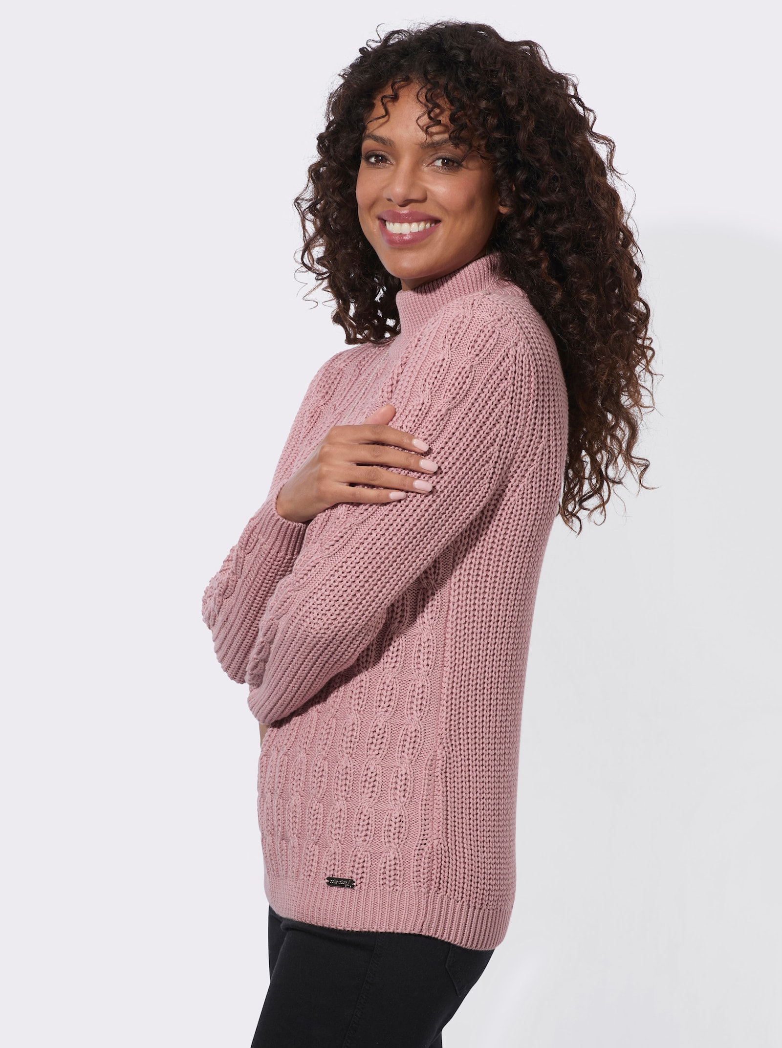  Stehkragenpullover mit elastischen Rippbündchen - hortensie