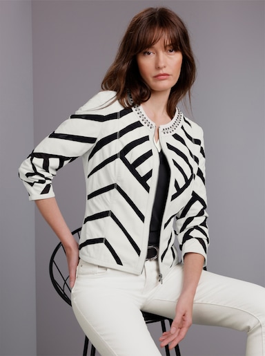 Mainpol Lederblazer mit Mesh-Einsätzen - ecru-schwarz