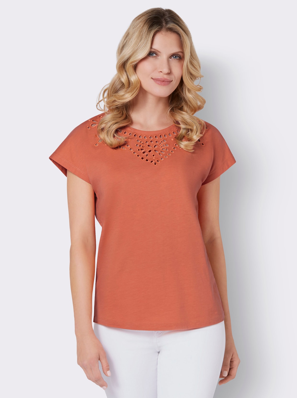 Shirt met ronde hals - papaya