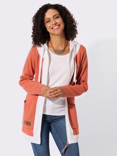 Longstrickjacke - papaya-ecru
