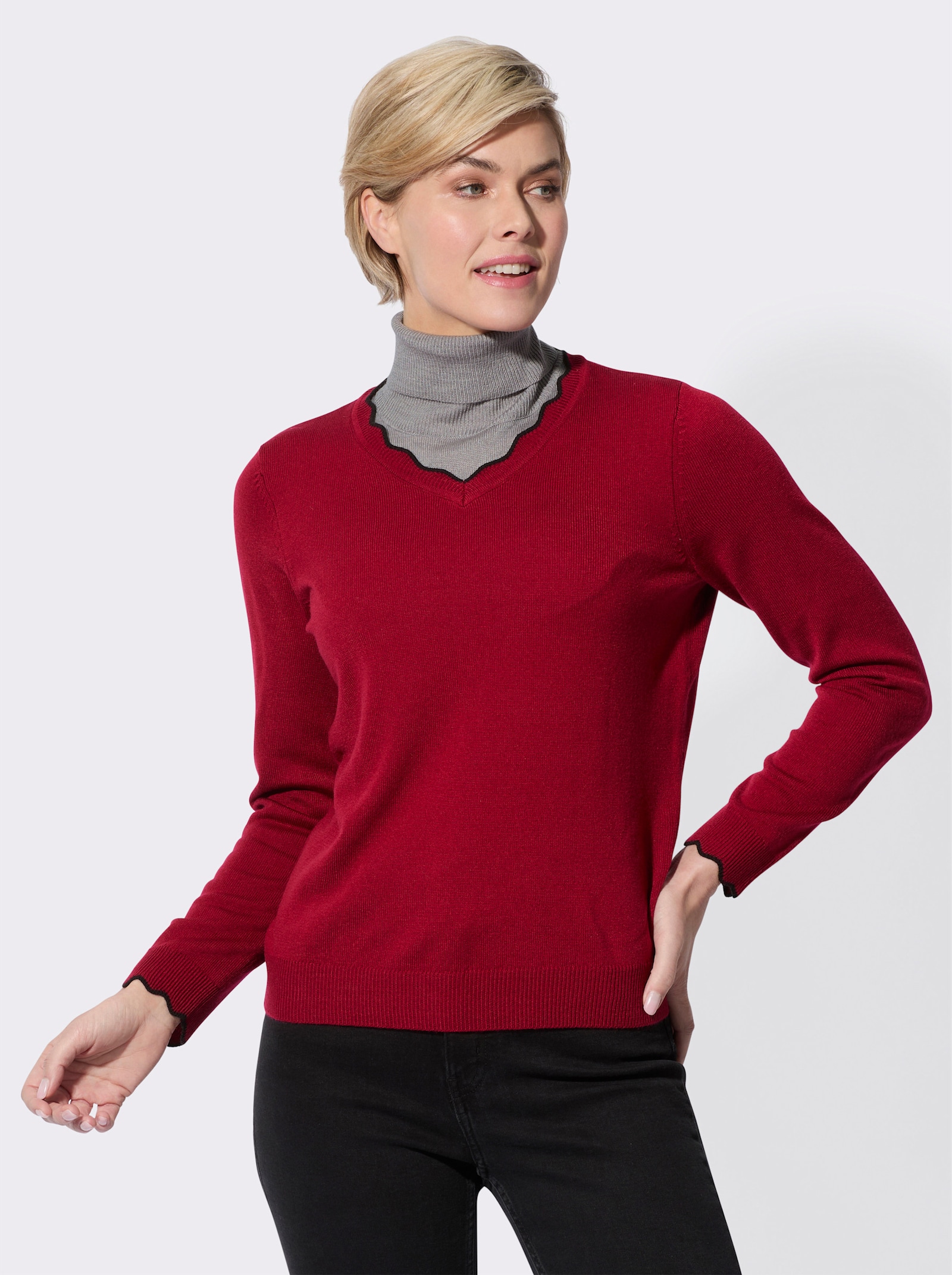 Rollkragen-Einsatz - schwarz + steingrau-meliert