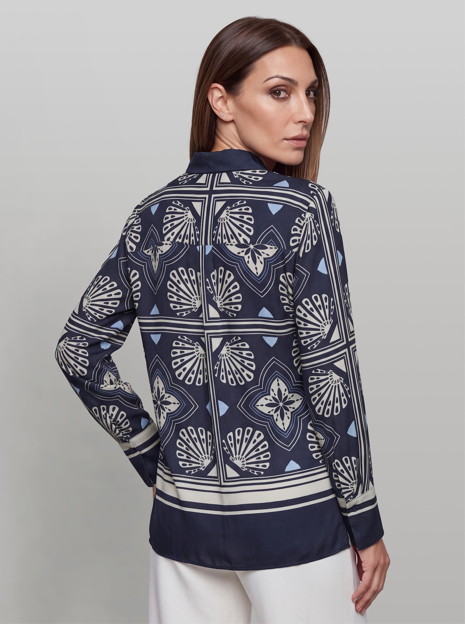 heine Druckbluse mit Bordürenprint - marine-champagner-bedruckt
