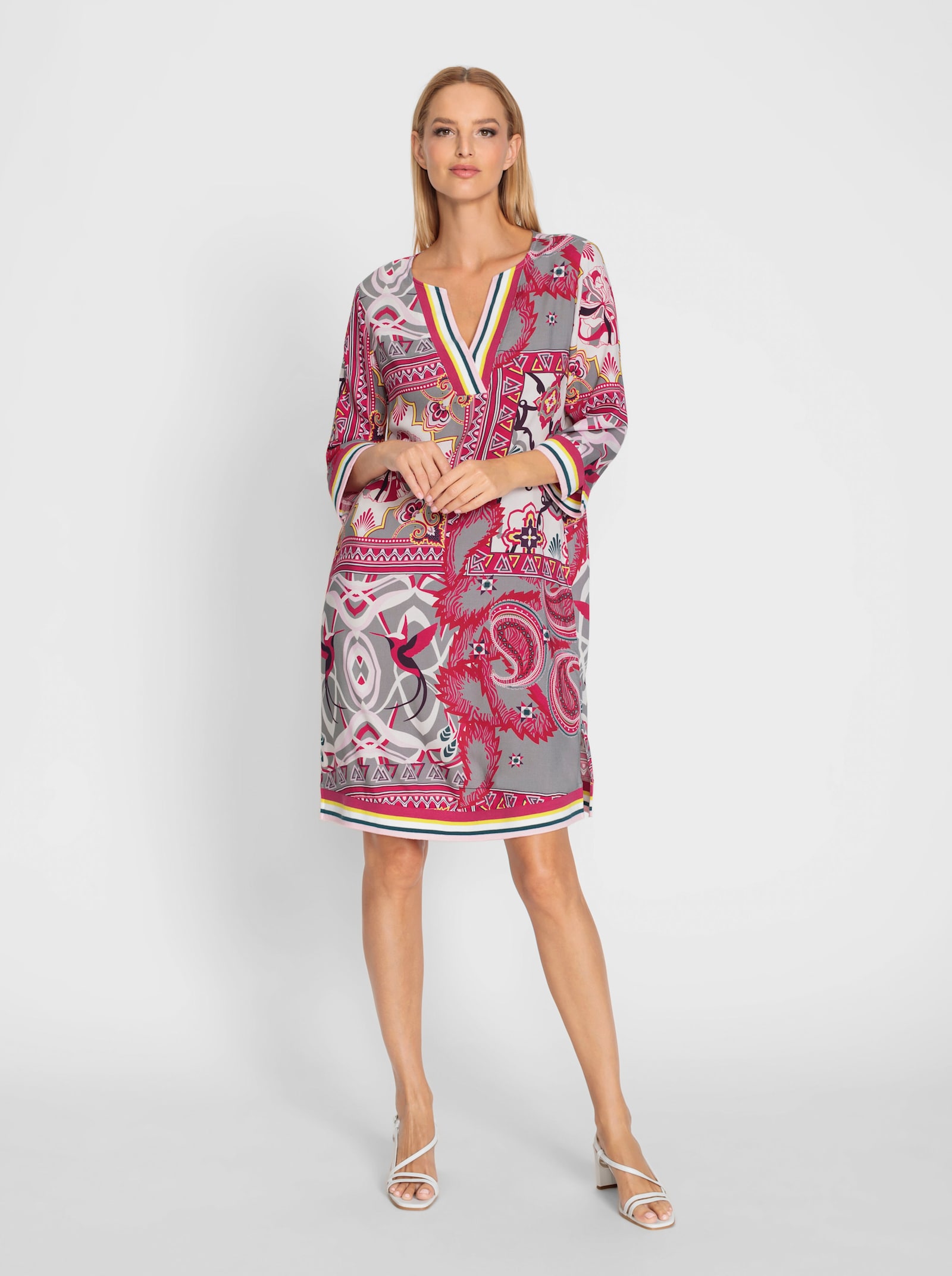 heine Geweven jurk met 3/4-mouwen - ecru/roze geprint