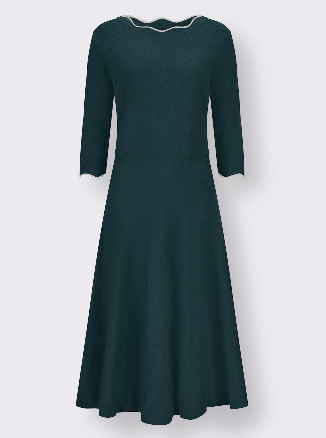 Strickkleid - petrol-champagner-gemustert