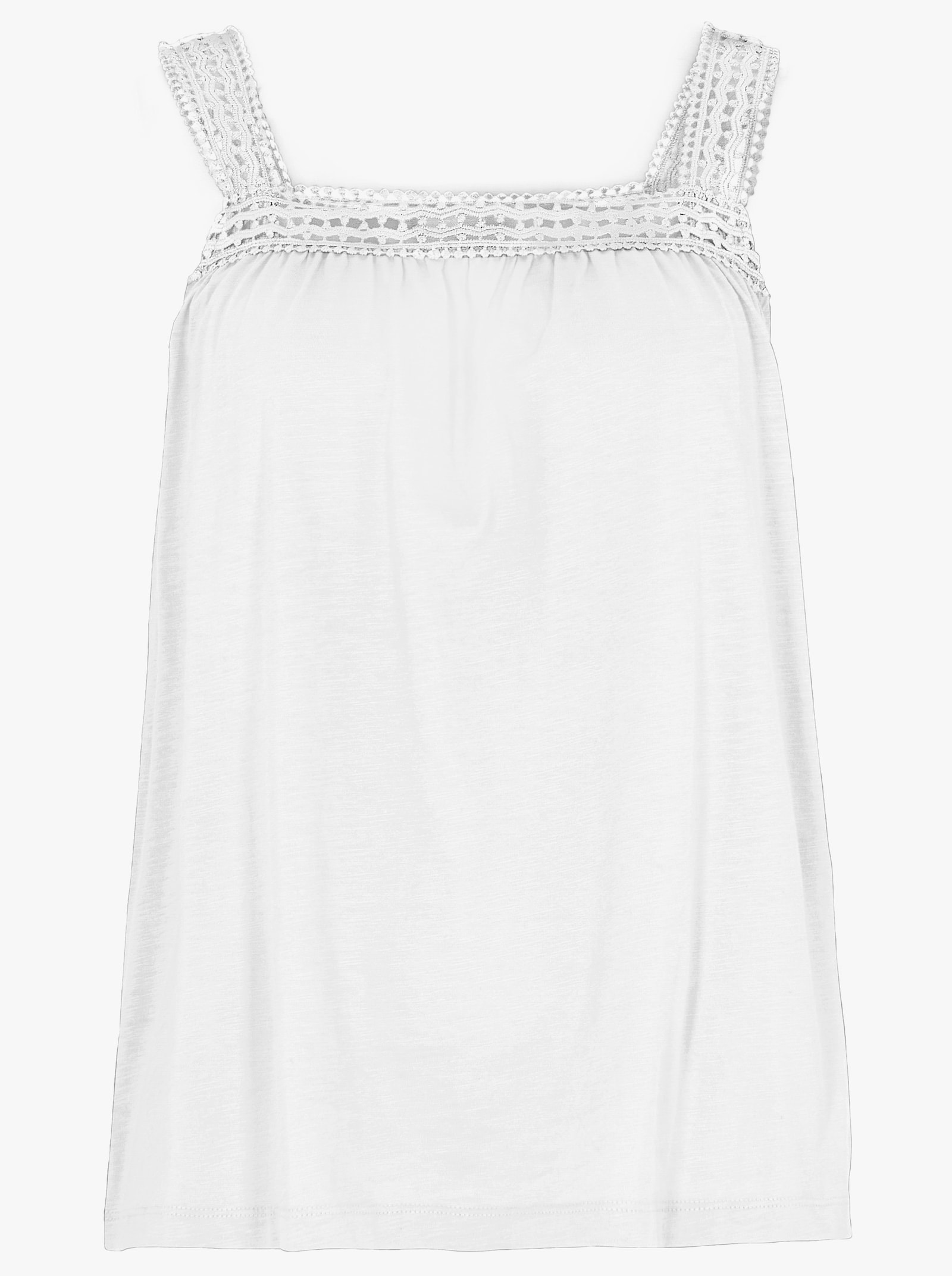 Shirttop mit Spitze an Ausschnitt und Trägern - weiß