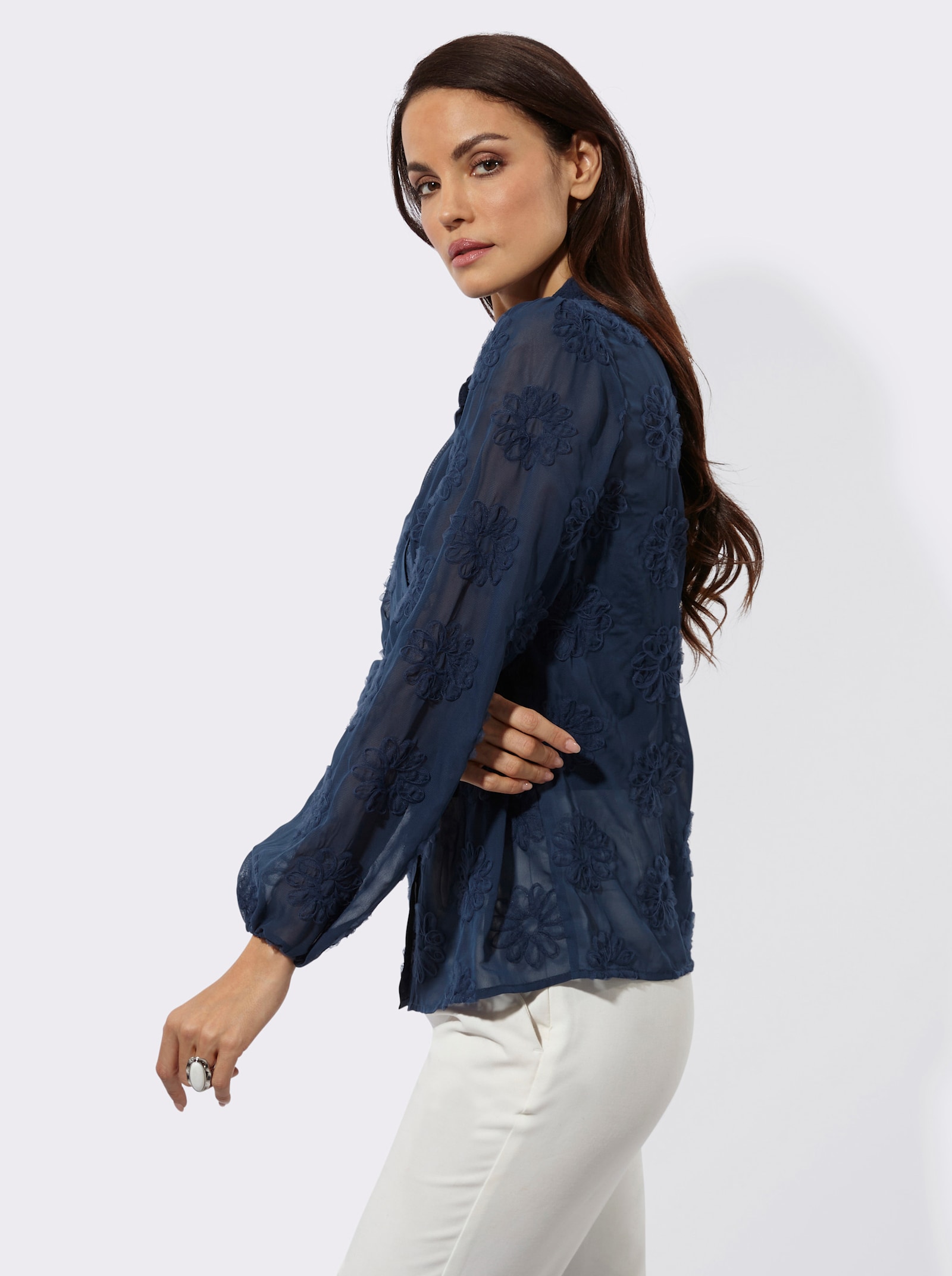 Hemdbluse mit weiten Ärmeln - dunkelblau