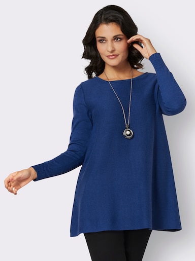 Rundhalspullover im Viskose-Baumwoll-Mix - royalblau