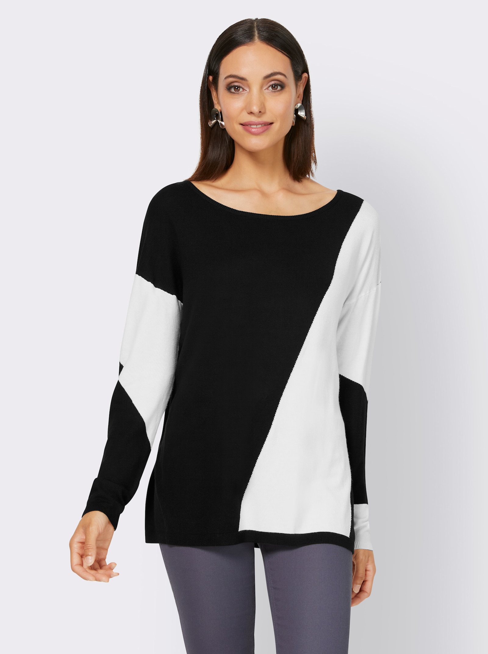 heine Pull à encolure ronde au motif graphique - noir-écru à motifs