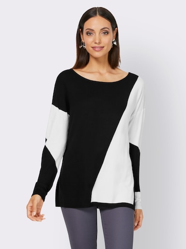 heine Rundhalspullover im Grafik-Dessin - schwarz-ecru-gemustert